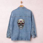 Paarse suikerschedel bloemig denim jacket (Hangar)