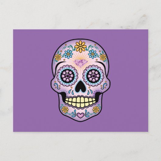 Paarse suikerschedel briefkaart (Voorkant)