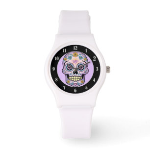 Paarse suikerschedel horloge