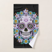 Paarse suikerschedel met bloemen bad handdoek (Handdoek)