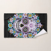 Paarse suikerschedel met bloemen bad handdoek (Handdoek)
