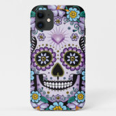 Paarse suikerschedel met bloemen Case-Mate iPhone case (Achterkant)