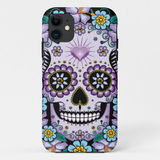 Paarse suikerschedel met bloemen Case-Mate iPhone case (Achterkant)
