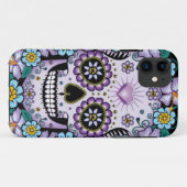 Paarse suikerschedel met bloemen Case-Mate iPhone case (Achterkant (horizontaal))
