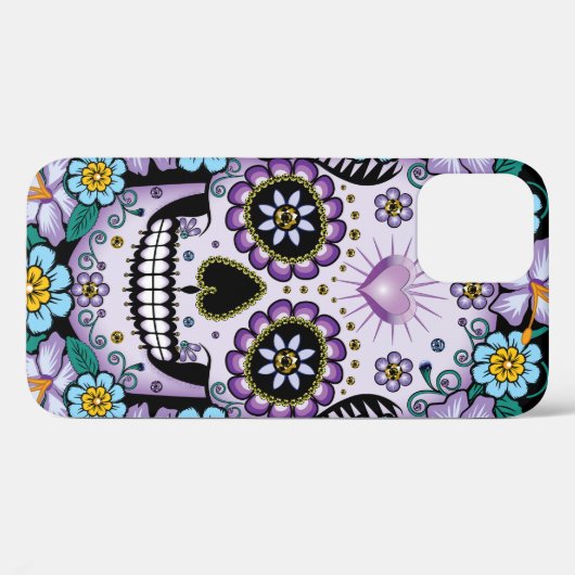 Paarse suikerschedel met bloemen Case-Mate iPhone case (Achterkant (horizontaal))