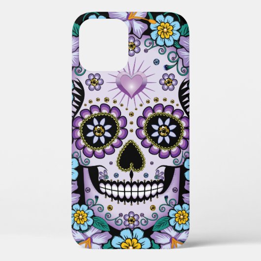 Paarse suikerschedel met bloemen Case-Mate iPhone case (Achterkant)