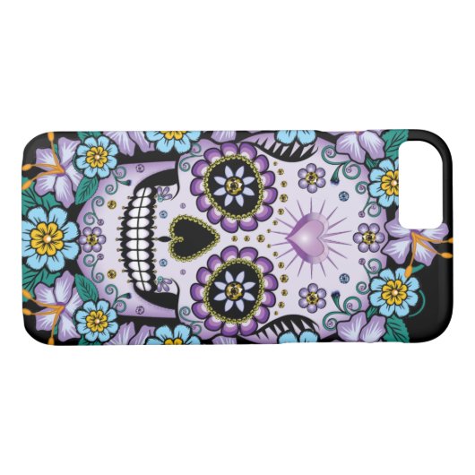 Paarse suikerschedel met bloemen Case-Mate iPhone case (Achterkant (Horizontaal))