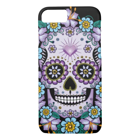 Paarse suikerschedel met bloemen Case-Mate iPhone case (Achterkant)