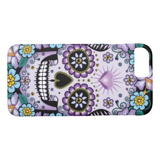 Paarse suikerschedel met bloemen Case-Mate iPhone case (Achterkant (Horizontaal))