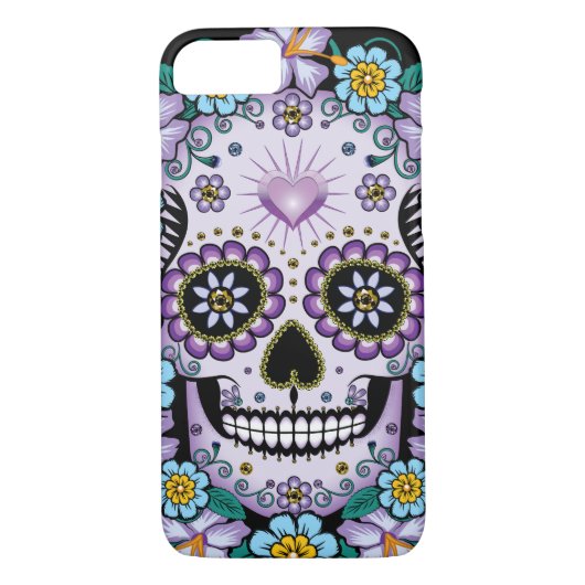Paarse suikerschedel met bloemen Case-Mate iPhone case (Achterkant)