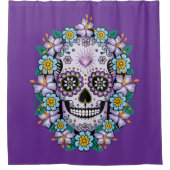 Paarse suikerschedel met bloemen douchegordijn (Voorkant)