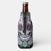 Paarse suikerschedel met bloemen flesjeskoeler (Fles Achterkant)