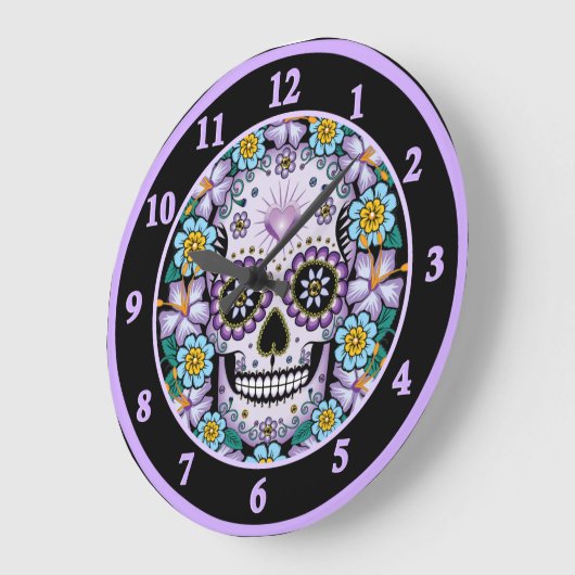 Paarse suikerschedel met bloemen grote klok (Hoek)