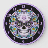 Paarse suikerschedel met bloemen grote klok (Voorkant)