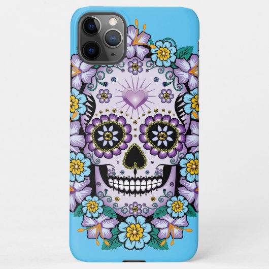 Paarse suikerschedel met bloemen iPhone hoesje (Achterkant)