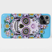Paarse suikerschedel met bloemen iPhone hoesje (Achterkant horizontaal)