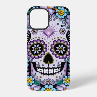 Paarse suikerschedel met bloemen iPhone 12 pro hoesje