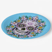 Paarse suikerschedel met bloemen papieren bordje (Gekanteld)