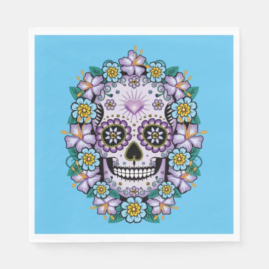 Paarse suikerschedel met bloemen servet (Voorkant)