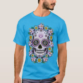 Paarse suikerschedel met bloemen t-shirt (Voorkant)