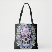Paarse suikerschedel met bloemen tote bag (Voorkant)