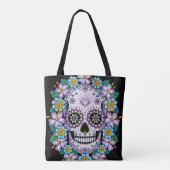 Paarse suikerschedel met bloemen tote bag (Achterkant)