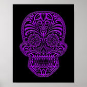 Paarse suikerschedel op zwart poster (Voorkant)