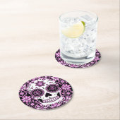 Paarse suikerschedel ronde kartonnen onderzetter (Insitu)