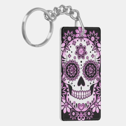Paarse suikerschedel sleutelhanger (Voorkant Links)