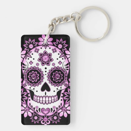 Paarse suikerschedel sleutelhanger (achterkant)