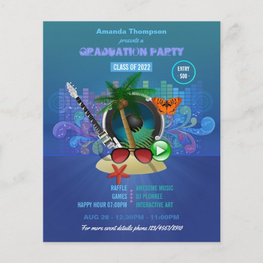 Paarse Summer Club Beach Graduparty Flyer (Voorkant)