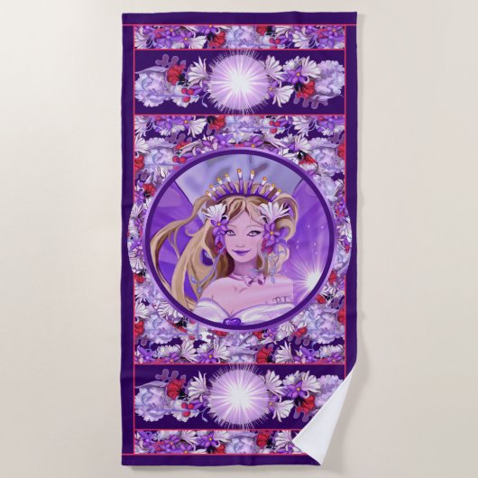 Paarse Sun Fairy Beach Towel Strandlaken (Voorkant)