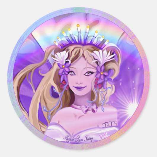 Paarse Sun Fairy Classic Round Sticker (Voorkant)