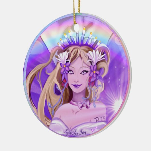 Paarse Sun Fairy Keramisch Ornament (Links)
