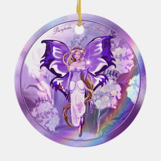 Paarse Sun Fairy Keramisch Ornament (Achterkant)