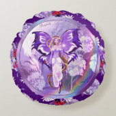 Paarse Sun Fairy Rond Kussen (Voorkant)