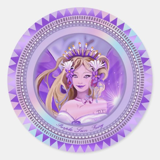 Paarse Sun Fairy Ronde Sticker (Voorkant)