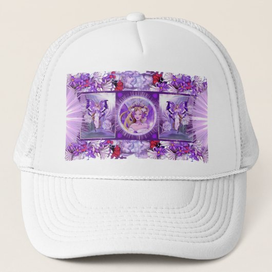 Paarse Sun Fairy Trucker Hat Trucker Pet (Voorkant)