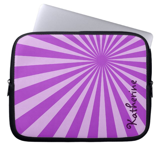 Paarse Sunburst "Voeg Jouw naam toe" Laptop Sleeve (Voorkant)