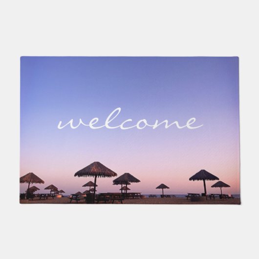 Paarse Sunset California Beach Welkom Script Vet Deurmat (Voorkant)
