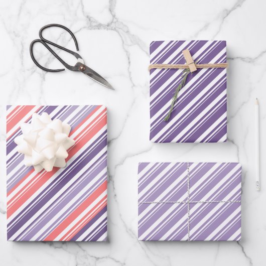 Paarse Sunset Candy Cane Stripe Vakantie Inpakpapier Vel (Voorkant)