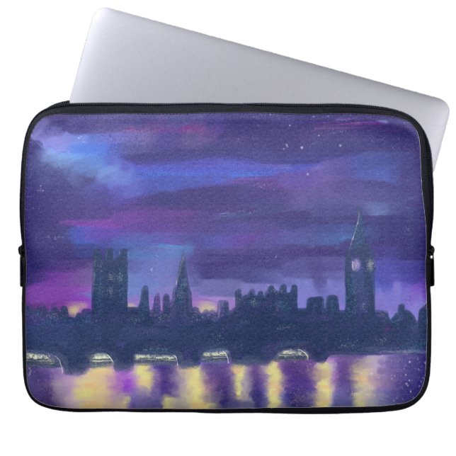 Paarse Sunset London Cityscape Modern Art Painting Laptop Sleeve (Voorkant)