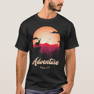 Paarse Sunset Mountain Deer Forest avontuur te wac T-shirt