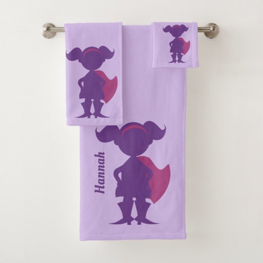 Paarse superheld Silhouette , speciaal Kinder gepe Bad Handdoek (Insitu)
