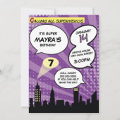 Paarse superhelden stripboek gestileerd verjaardag kaart (Voorkant)