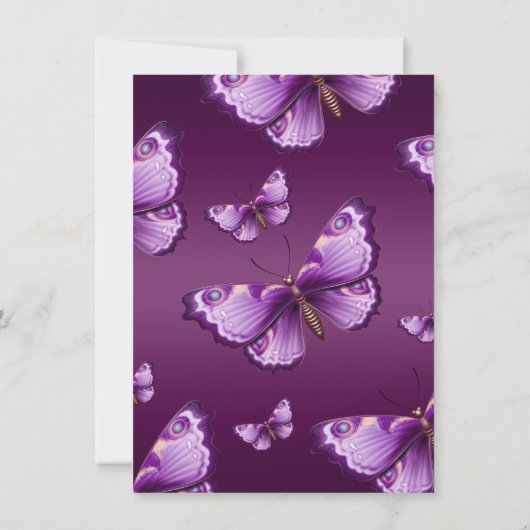 Paarse Sweet16 Butterfly & Tiara Birthday Invite Kaart (Achterkant)