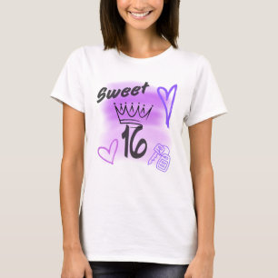 Paarse Sweet 16 Airbrush met een Kroon erop T-shirt