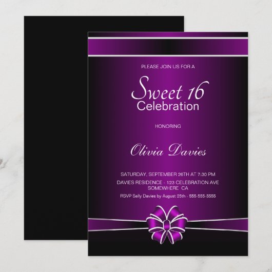 Paarse Sweet 16 Birthday Celebration Kaart (Voorkant / Achterkant)