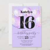 Paarse Sweet 16 Birthday Girly Glam ballonscript Kaart (Voorkant)