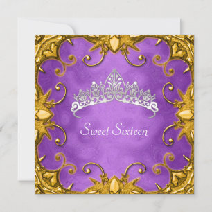 Paarse Sweet 16 Birthday Party Gold White Tiara Kaart